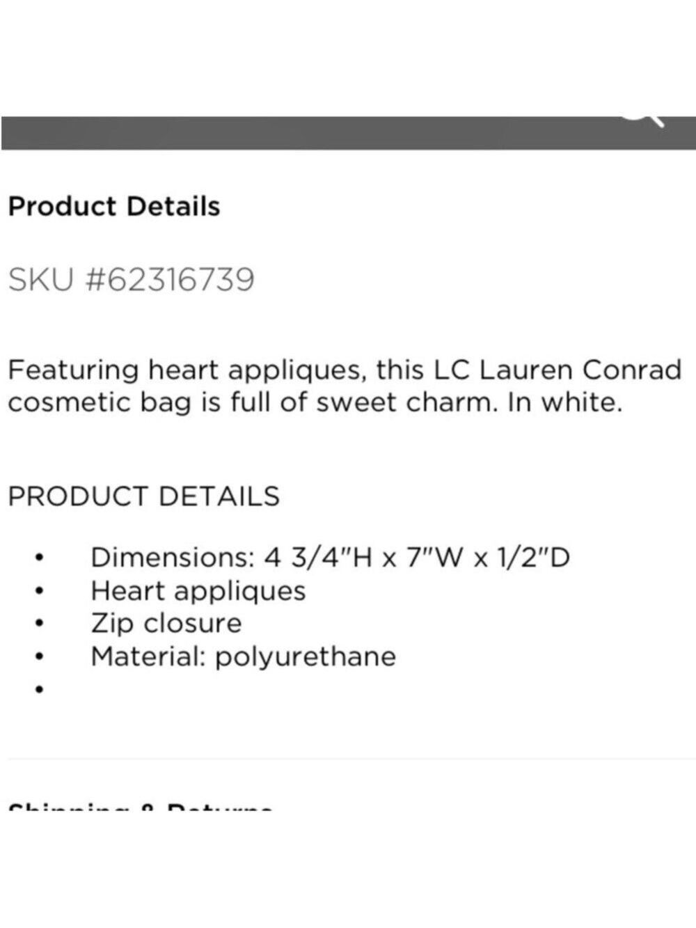 LC Lauren Conrad heart embellished cosmetic bag cream with pink hearts - Picture 9 of 9